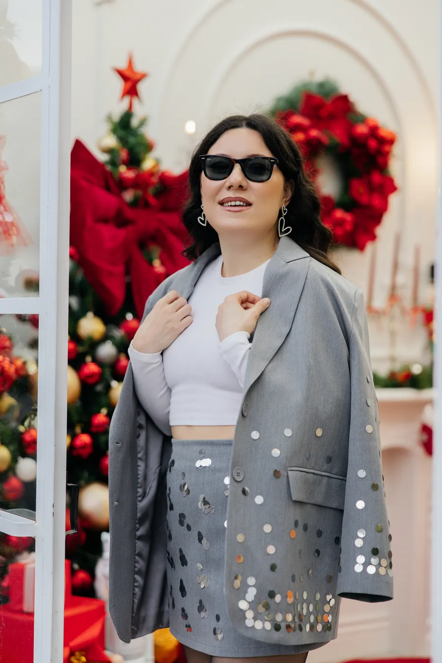 Payet Detaylı Gri Blazer Ceket