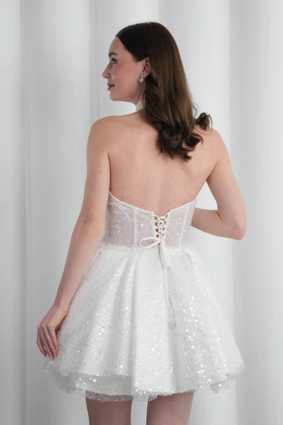 Beyaz Mini After Elbise