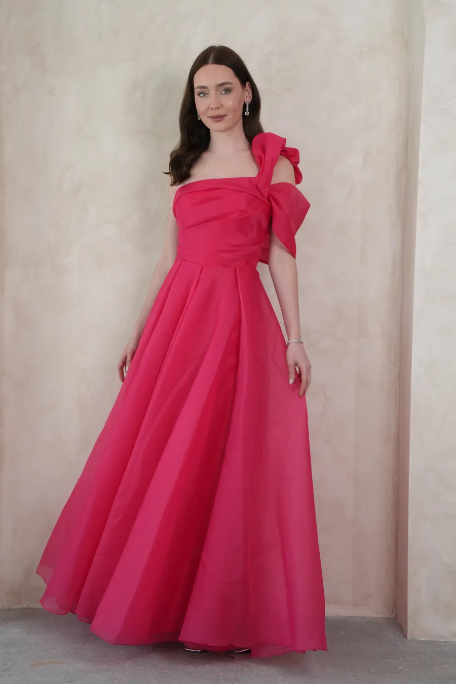 Fuşya Uzun Şifon Elbise