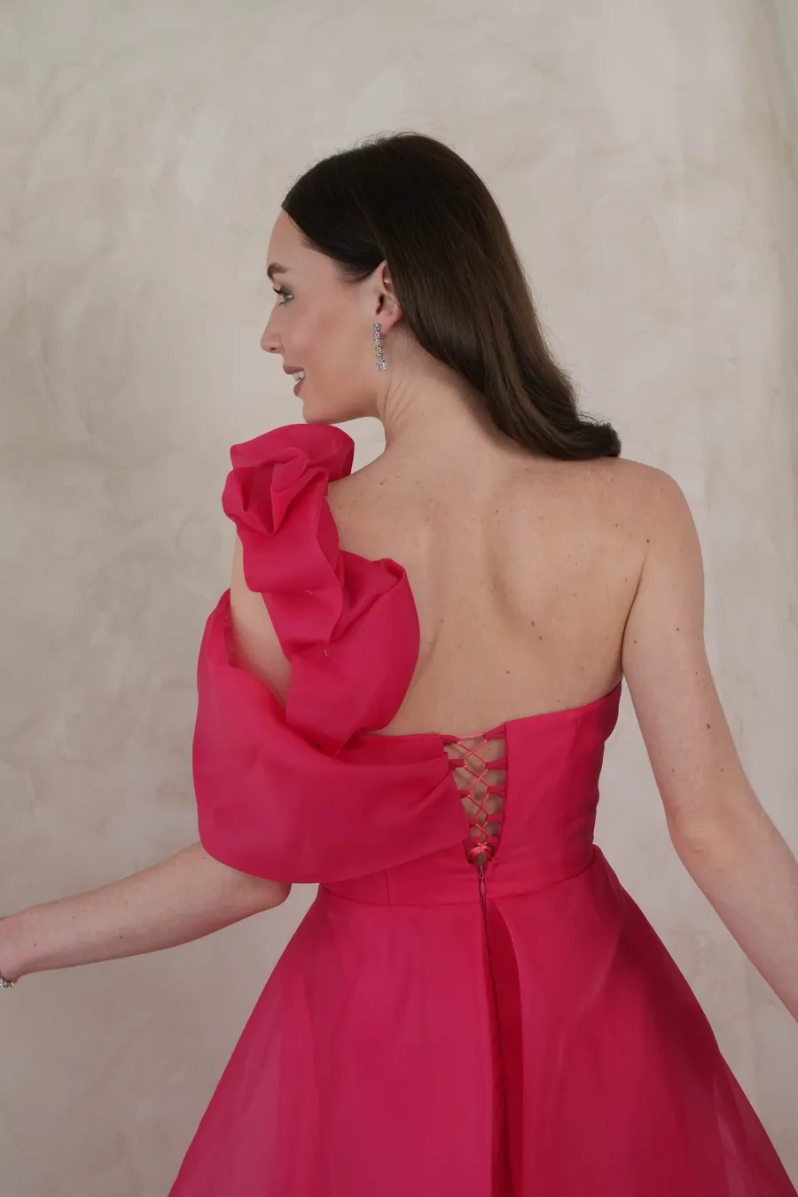 Fuşya Uzun Şifon Elbise