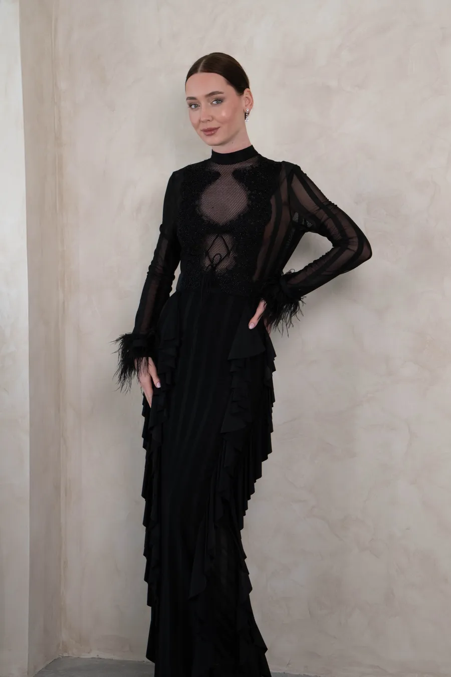 Transparan Siyah Tasarım Elbise