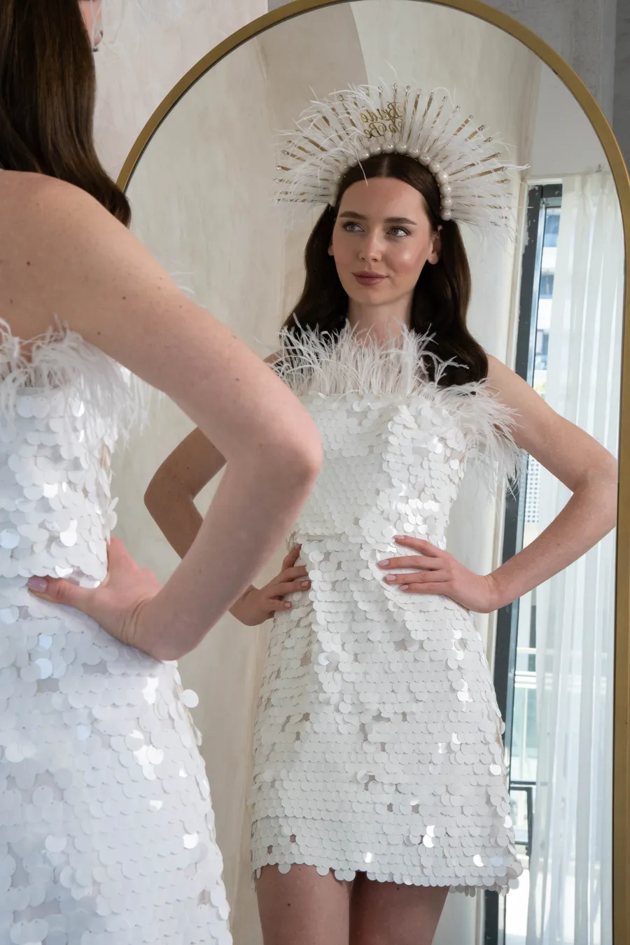 Payetli Beyaz After Elbise