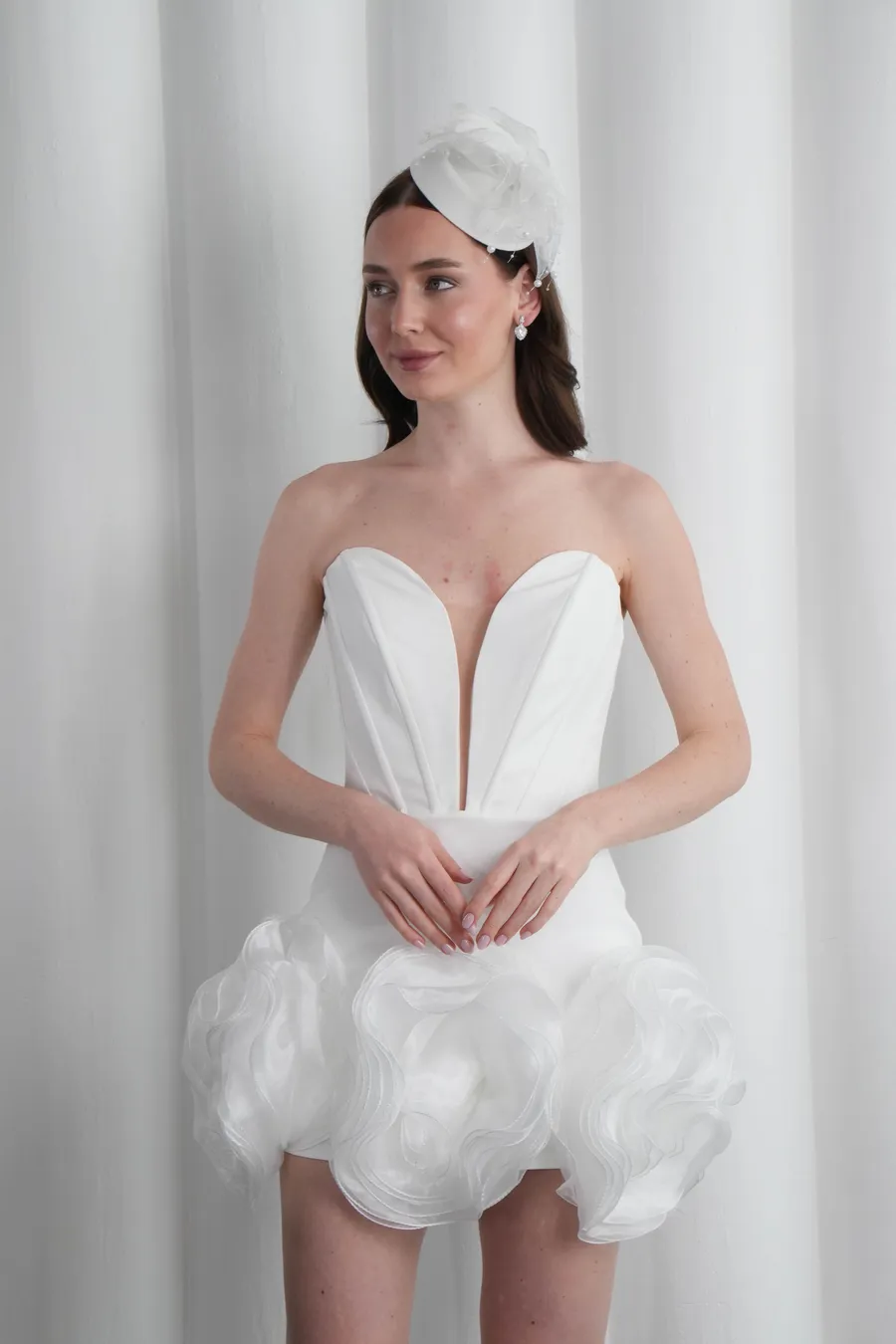 Beyaz Mini After Elbise