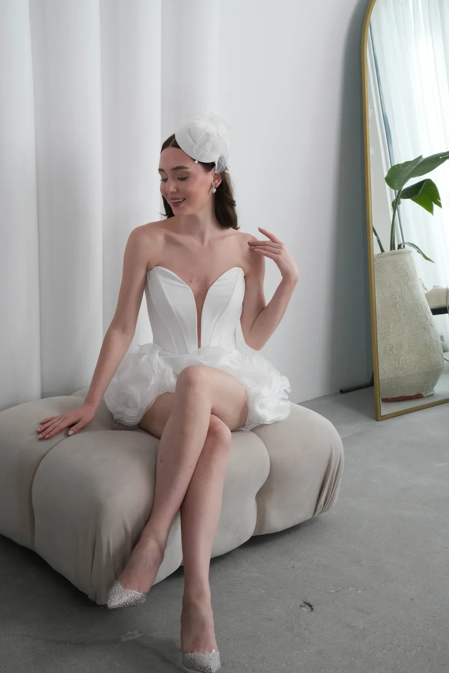 Beyaz Mini After Elbise