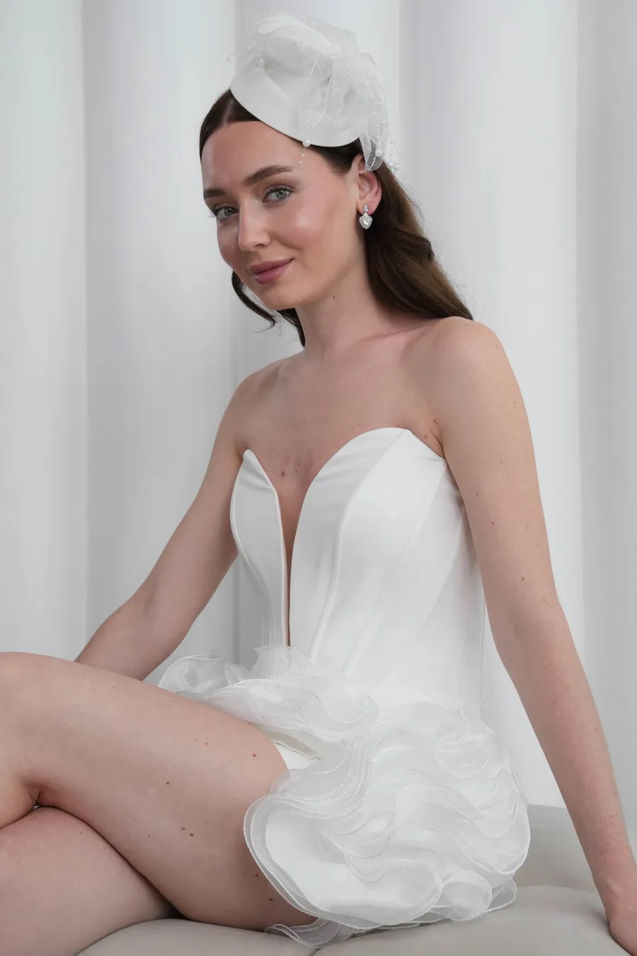 Beyaz Mini After Elbise